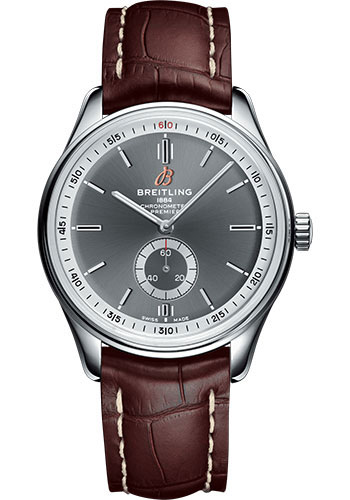 Breitling Premier Automatic Watch - 40mm Steel Case - Anthracite Dial - Brown Croco Strap