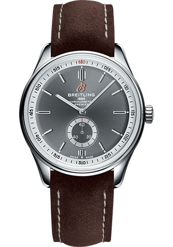 Breitling Premier Automatic Watch - 40mm Steel Case - Anthracite Dial - Brown Nubuck Strap