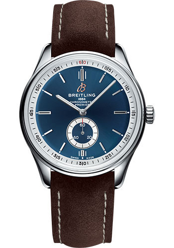 Breitling Premier Automatic Watch - 40mm Steel Case - Blue Dial - Brown Nubuck Strap