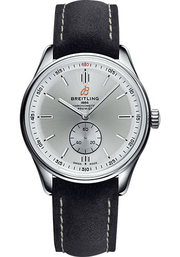 Breitling Premier Automatic Watch - 40mm Steel Case - Silver Dial - Anthracite Nubuck Strap