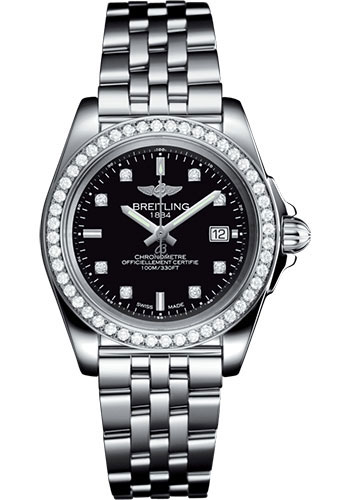 Breitling Galactic 32 Sleek Watch - Stainless Steel - Black Dial - Metal Bracelet