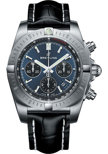Breitling Chronomat B01 Chronograph 44 Watch - Steel Case - Blackeye Blue Dial - Black Croco Strap
