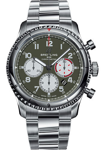Breitling Aviator 8 B01 Chronograph 43 Curtiss Warhawk Watch - Steel - Green Dial - Steel Bracelet