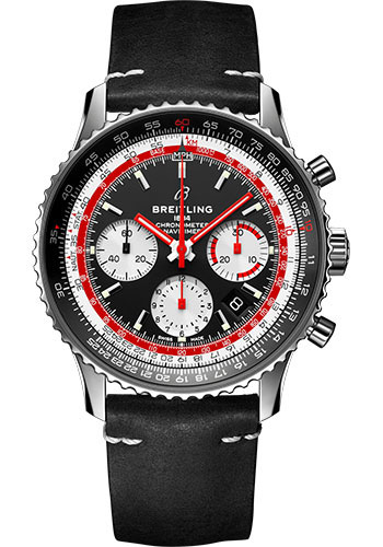 Breitling Navitimer B01 Chronograph 43 Swissair Watch - Steel - Black Dial - Black Nubuck Strap - Folding Buckle