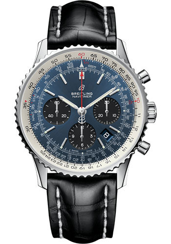 Breitling Navitimer B01 Chronograph 43 Watch - Steel - Blue Dial - Black Croco Strap - Folding Buckle