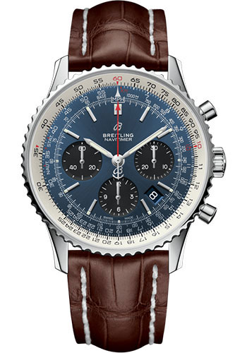 Breitling Navitimer B01 Chronograph 43 Watch - Steel - Blue Dial - Brown Croco Strap - Folding Buckle