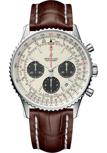 Breitling Navitimer B01 Chronograph 43 Watch - Steel - Mercury Silver Dial - Brown Croco Strap - Folding Buckle