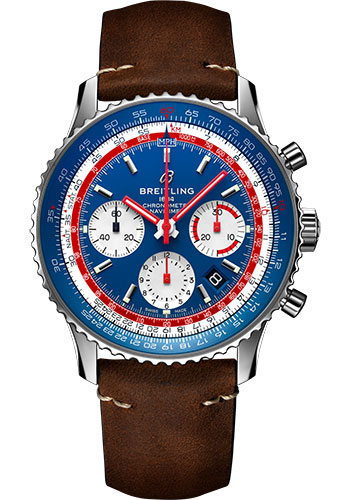 Breitling Navitimer B01 Chronograph 43 Pan Am Watch - Steel - Blue Dial - Brown Nubuck Strap - Tang Buckle