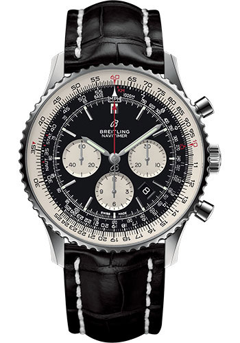 Breitling Navitimer 1 B01 Chronograph 46 Watch - Steel Case - Black Dial - Black Croco Strap