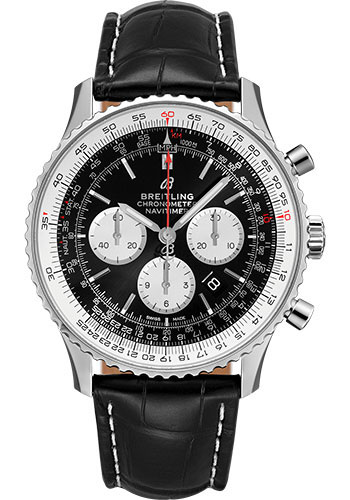 Breitling Navitimer B01 Chronograph 46 Watch - Steel - Black Dial - Black Croco Strap - Folding Buckle