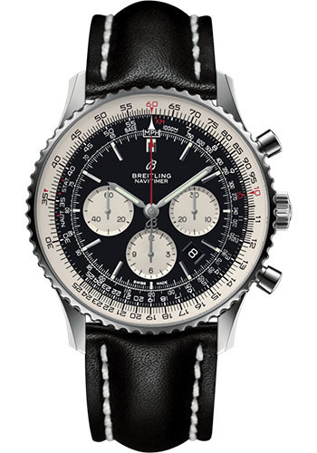 Breitling Navitimer B01 Chronograph 46 Watch - Steel - Black Dial - Black Leather Strap - Folding Buckle