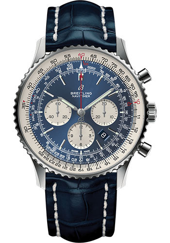 Breitling Navitimer 1 B01 Chronograph 46 Watch - Steel Case - Aurora Blue Dial - Blue Croco Strap