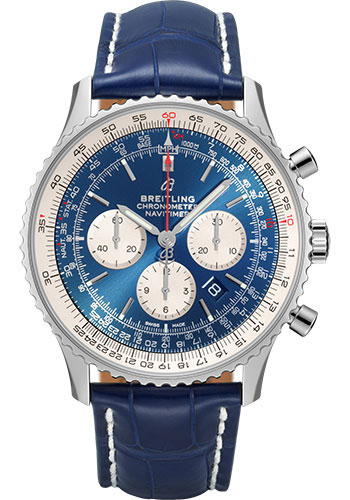 Breitling Navitimer B01 Chronograph 46 Watch - Steel - Aurora Blue Dial - Blue Croco Strap - Folding Buckle