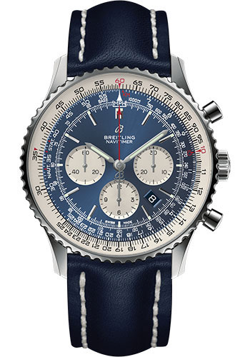 Breitling Navitimer 1 B01 Chronograph 46 Watch - Steel Case - Aurora Blue Dial - Blue Leather Strap
