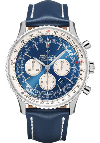 Breitling Navitimer B01 Chronograph 46 Watch - Steel - Aurora Blue Dial - Blue Leather Strap - Folding Buckle