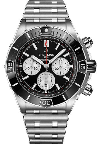 Breitling Super Chronomat B01 44 Watch - Stainless Steel - Black Dial - Metal Bracelet