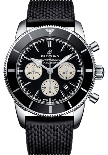 Breitling Superocean Héritage II B01 Chronograph 44 Watch - Steel Case - Black Dial - Black Rubber Aero Classic Strap