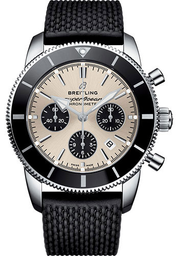Breitling Superocean Héritage II B01 Chronograph 44 Watch - Steel Case - Silver Dial - Black Rubber Aero Classic Strap