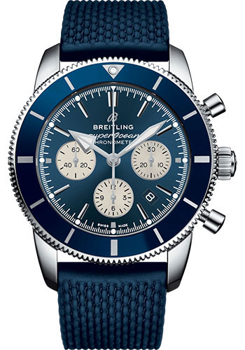 Breitling Superocean Héritage II B01 Chronograph 44 Watch - Steel Case - Blue Dial - Blue Rubber Aero Classic Strap