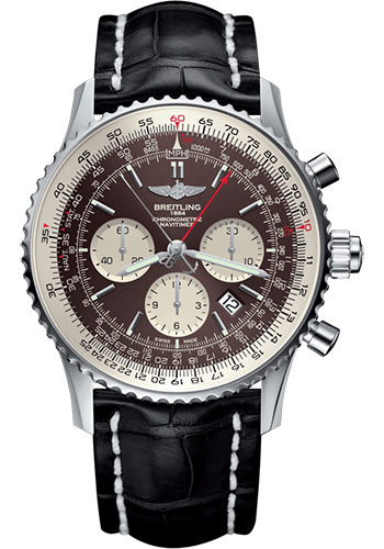 Breitling Navitimer B03 Chronograph Rattrapante 45 Watch - Steel - Panamerican Bronze Dial - Black Croco Strap - Folding Buckle
