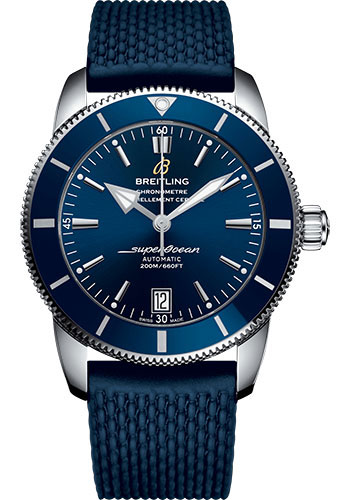 Breitling Superocean Héritage II B20 Automatic 42 Watch - Steel Case - Gun Blue Dial - Blue Rubber Aero Classic Strap