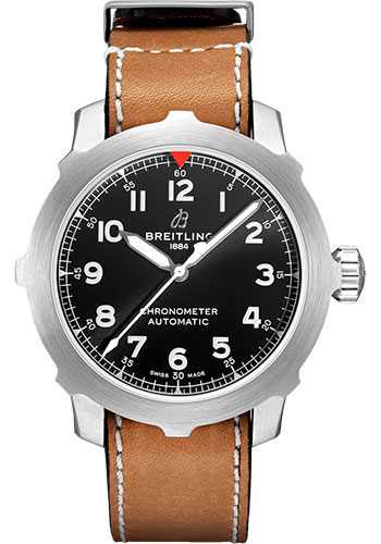 Breitling Aviator SUPER 8 B20 Automatic 46 Watch - Steel - Black Dial - Gold Leather Strap - Tang Buckle