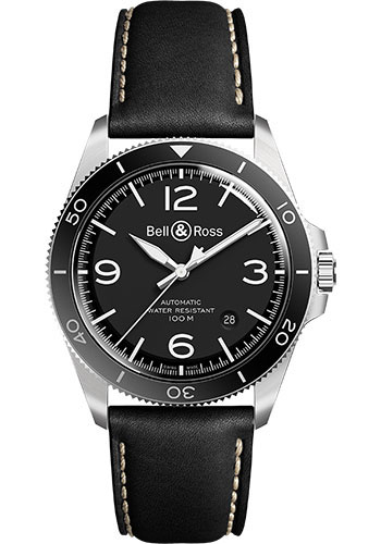Bell & Ross BR V2-92 Black Steel Watch - Calfskin Strap