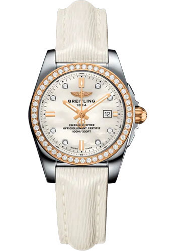Breitling Galactic 29 Sleek Watch - Stainless Steel - Mother-Of-Pearl Dial - White Calfskin Leather Strap - Tang Buckle