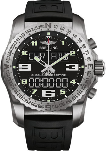 Breitling Cockpit B50 Watch - Titanium - Volcano Black Dial - Black Diver Pro III Strap - Folding Buckle