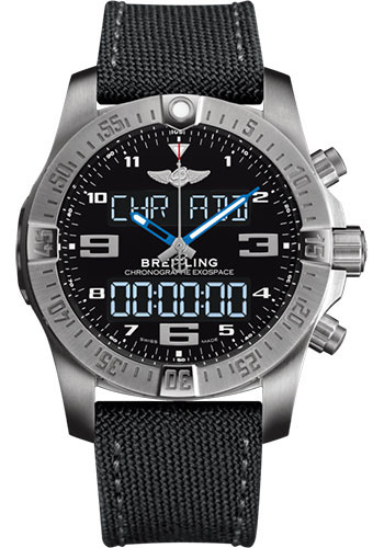 Breitling Exospace B55 Watch - Titanium - Volcano Black Dial - Black Military Strap - Tang Buckle