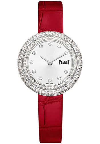 Piaget Possession Watch - White Gold Diamond Case - Silvered Dial - Red Strap