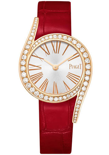 Piaget Limelight Gala Watch - Rose Gold Case - Silvered Dial - Red Strap