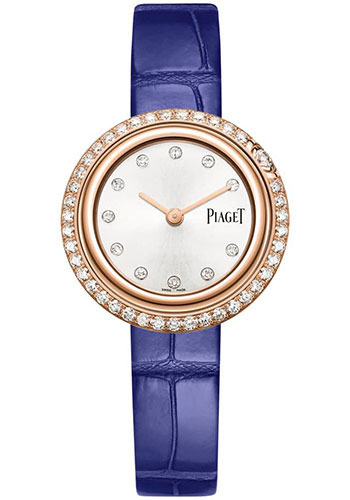 Piaget Possession Watch - Rose Gold Diamond Case - Silvered Dial - Blue Strap