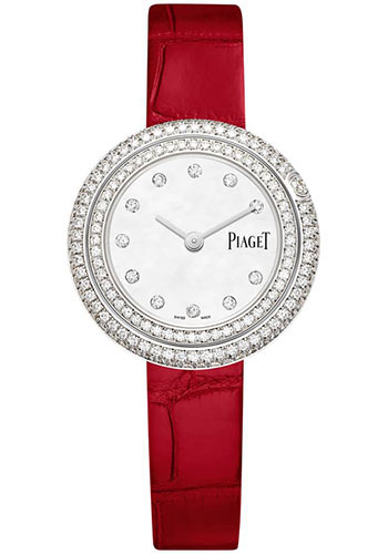 Piaget Possession Watch - White Gold Diamond Case - Mother-Of-Pearl Gem-Set Dial - Red Strap