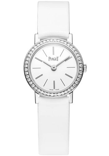 Piaget Altiplano Watch - White Gold Diamond Case - White Dial - White Strap