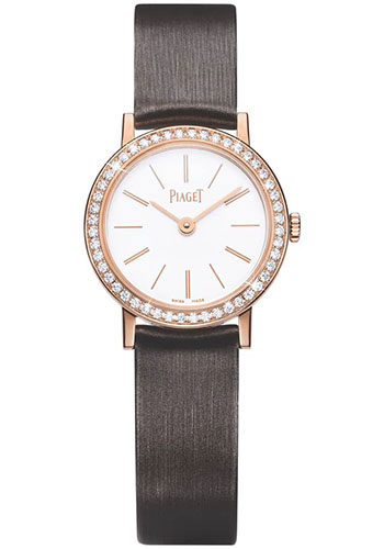 Piaget Altiplano Watch - Rose Gold Diamond Case - White Dial - Brown Strap