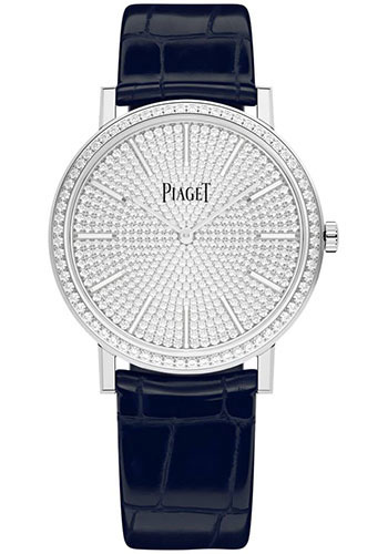 Piaget Altiplano Watch - White Gold Diamond Case - Dial - Blue Strap