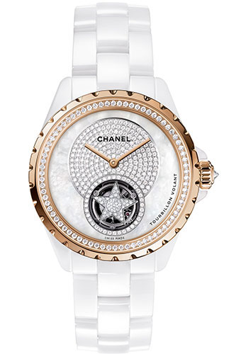 Chanel J12 Flying Tourbillon Manual-Wind Watch - 38mm White Ceramic Case - White Mother Of Pearl Diamond Dial - White Ceramic Bracelet Limited Edition of 50