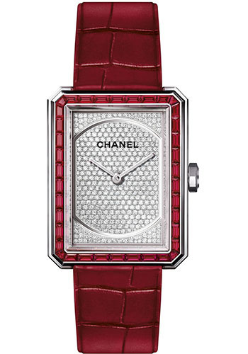 Chanel BOY·FRIEND RUBIES Quartz Watch - Medium White Gold Case - Red Strap
