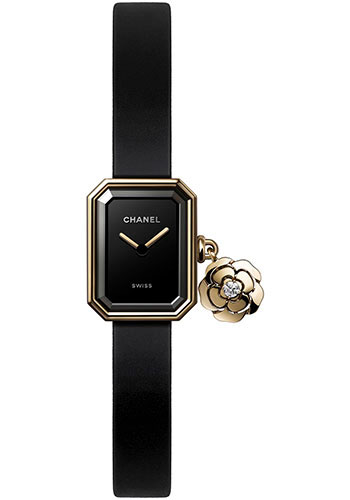 Chanel Première Extrait de Camélia Quartz Watch - Yellow Gold Diamond Case - Black Dial - Black Rubber Strap Limited Edition of 1,000
