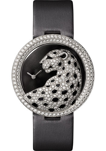 Cartier Panthère Divine Watch - 38 mm White Gold Diamond Case - Black Dial - Black Alligator Strap