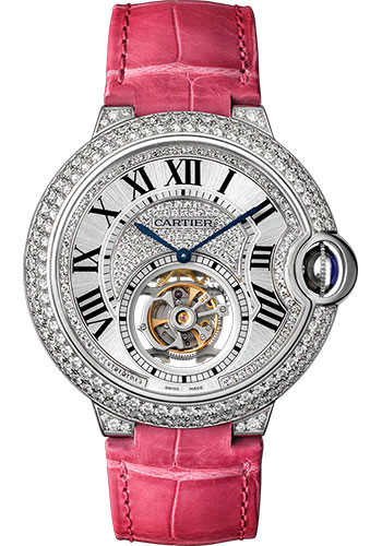 Cartier Feminine Complications Watch - 39 mm White Gold Diamond Case - Diamond Bezel - Diamond Dial - Fuchsia Alligator Strap