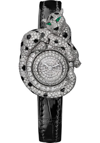 Cartier Panthère Espiègle de Cartier Watch - White Gold Diamond Case - White Gold Dial - Black Alligator Strap