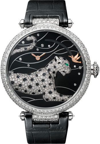 Cartier Panthères Et Colibri Watch - 42.75 mm White Gold Diamond Case - White Gold Dial - Black Alligator Strap