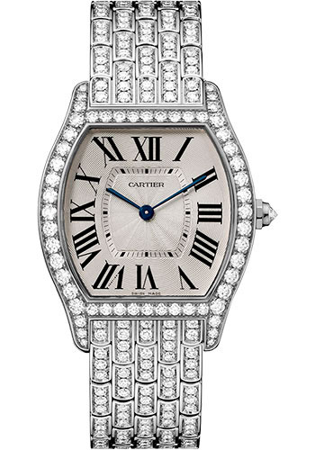 Cartier Tortue Watch - 39 mm White Gold Diamond Case - Diamond Bracelet