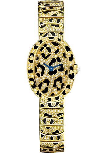 Cartier Mini Baignoire Panther Spots Watch - Yellow Gold Diamond Case - Diamond Dial - Diamond Bracelet