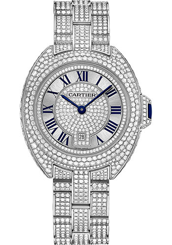 Cartier Clé De Cartier Watch - 31 mm White Gold Diamond Case - Diamond Bezel - Silver Diamond Dial