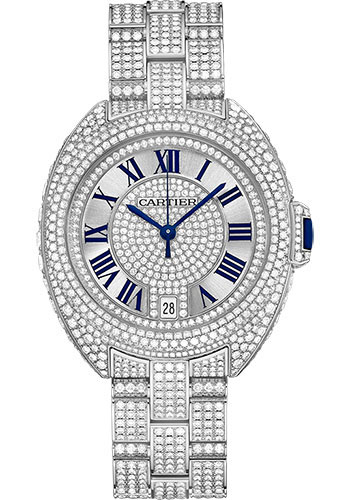 Cartier Clé De Cartier Watch - 35 mm White Gold Diamond Case - Diamond Bezel - Silver Diamond Dial - Diamond Bracelet