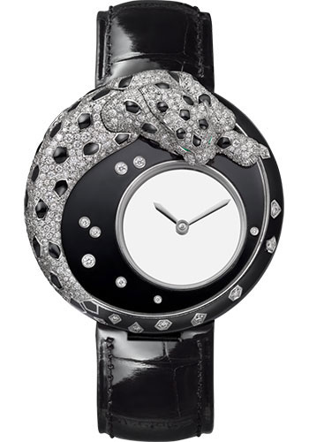 Cartier Panthère Mystérieuse Watch - 40 mm White Gold Diamond Case - Black Alligator Strap
