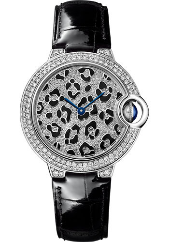 Cartier Ballon Bleu de Cartier Panther Spots Watch - 33 mm White Gold Diamond Case - Diamond Dial - Black Alligator Strap